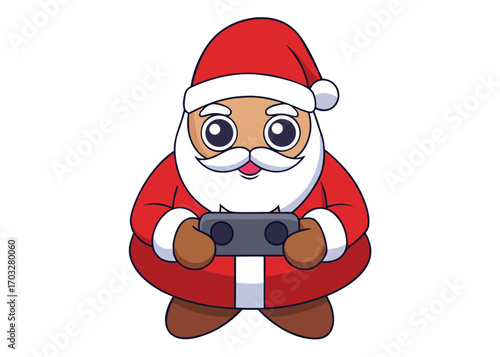 Funny santa claus playing video games on console instead of working festive holiday fun vector