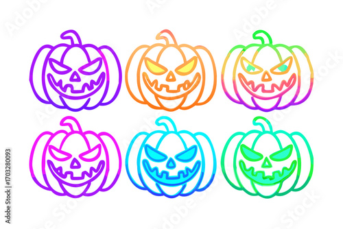 Colorful halloween pumpkin with scary face in outline style