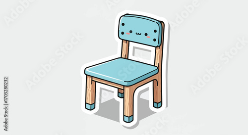 Cute cartoon blue chair with a happy face, perfect for children's room decor or educational materials