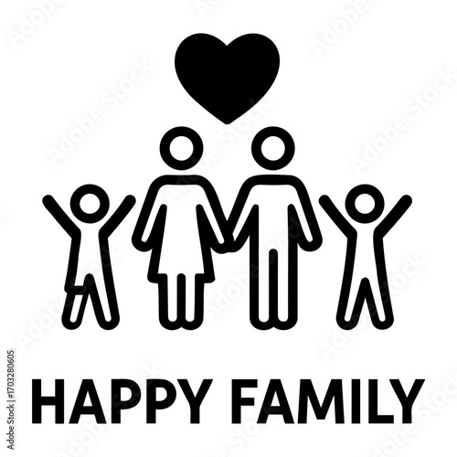 Vector illustration of a stick figure family with a heart above them symbolizing love and unity