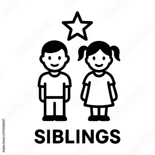 Vector illustration of a boy and girl standing next to each other under a star icon above them