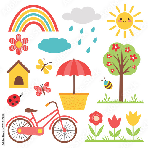 Line art icon set vector design, cat, horse, tree, plan, human organ and summer icon 