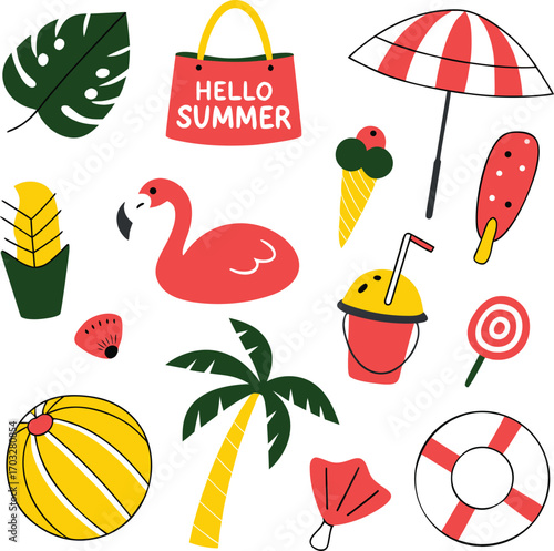 Line art icon set vector design, cat, horse, tree, plan, human organ and summer icon 