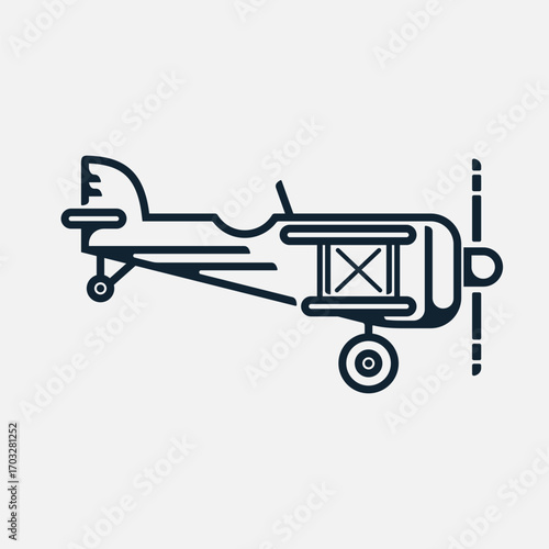 Vintage Biplane Side View Vector Illustration
