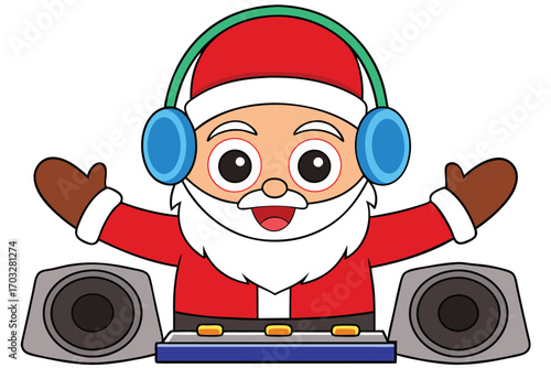 Santa claus djing a holiday party with headphones and speakers festive fun vector