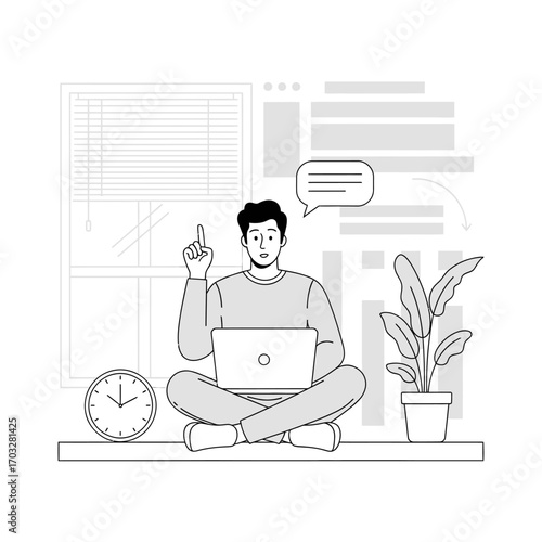 Man sitting crosslegged with laptop and idea