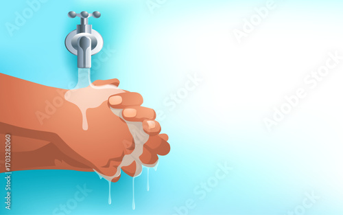 Handwashing under faucet water. Copyspace background for hygiene, health care, or Global Handwashing Day.