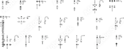 Collection of basin illustrations with front, side, and top views for architectural and technical design use.