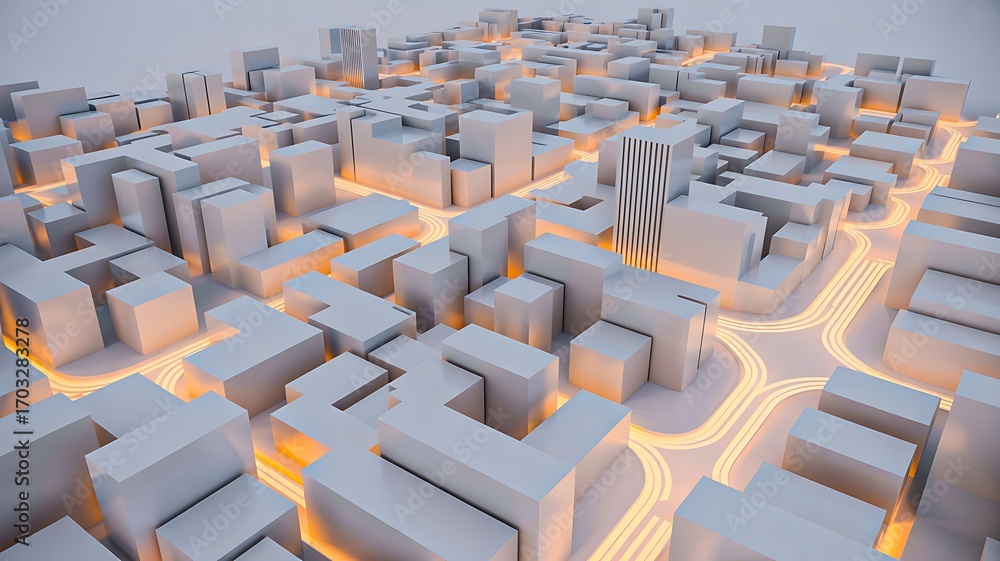 Fototapeta premium Smart city model with glowing streets futuristic urban design 