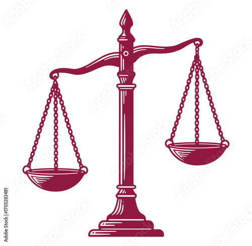 Elegant illustration of a classic law scale with chained bowls representing justice and balance