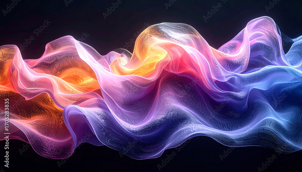 Obraz premium Organic waveforms made of soft fabric textures and iridescent gradients flowing