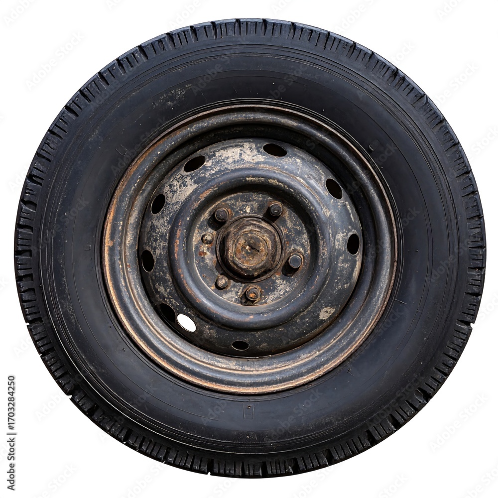 Obraz premium Worn tire and wheel