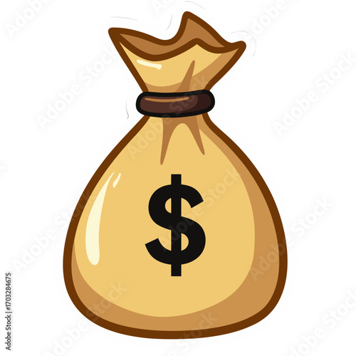 Illustration of a money bag with dollar sign for wealth finance savings investment and business concepts design sticker icon on transparent background 