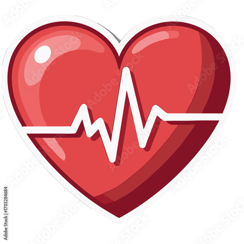 Heart health heartbeat pulse medical cardiogram cardiology healthcare wellness fitness rhythm vital sign sticker icon on transparent background 