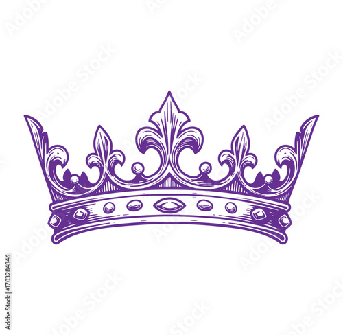 Elegant purple crown illustration featuring ornate details and isolated on a clean white background