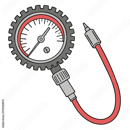 Vector art of tire pressure gauge with a flexible hose and nozzle