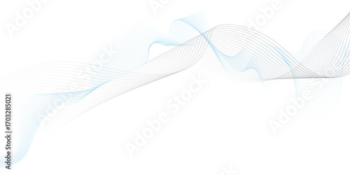 A minimalistic abstract background featuring flowing, wavy lines in black and light blue. The lines curve gracefully across a clean white backdrop, forming soft wave-like patterns with a sense of moti