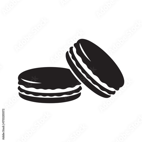 French macarons icon. Two sweet sandwich cookies silhouette, dessert pastry glyph vector for bakery or cafe menu.
