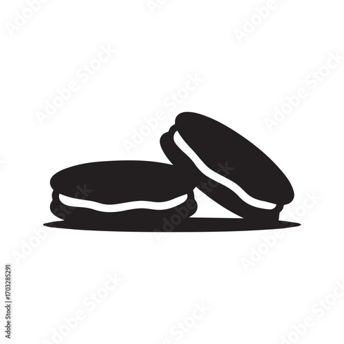 French macarons icon. Two sweet sandwich cookies silhouette, dessert pastry glyph vector for bakery or cafe menu.
