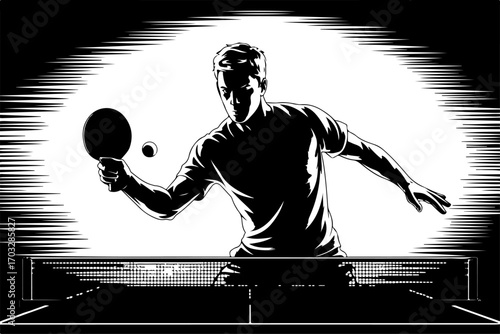 Black and White Table Tennis Player Illustration