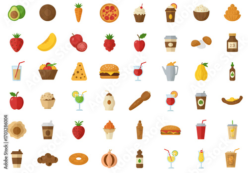 lat food and drink icon collection, colorful vector, isolated