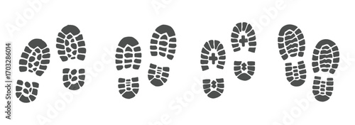 Boot, shoe print Patterns Vector. Muddy boot prints. Shoe prints Isolated on white background