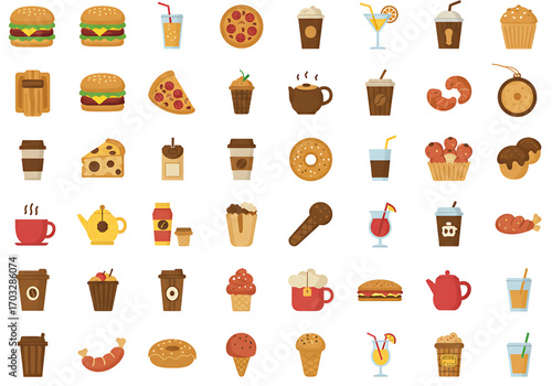 lat food and drink icon collection, colorful vector, isolated