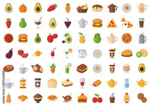 lat food and drink icon collection, colorful vector, isolated