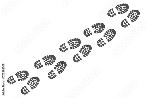 Boot, shoe print Patterns Vector. Muddy boot prints. Shoe prints Isolated on white background