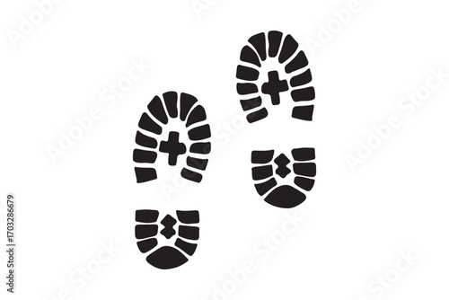 Human Footprint and Shoe Sole Icon Set – Walking Steps, Barefoot and Footprints Silhouette Collection