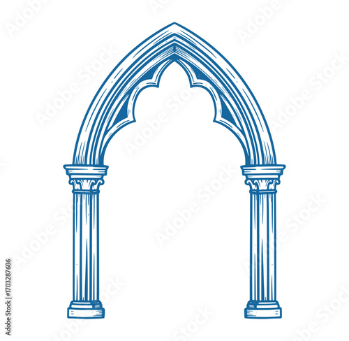 Elegant vector illustration of a gothic architectural arch with detailed decorative columns