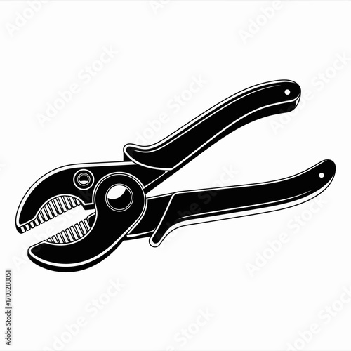 Detailed Black and White Illustration of a Pair of Pliers for Construction or Repair Isolated on White Background