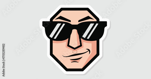 Cool confident man wearing sunglasses vector sticker isolated on white background