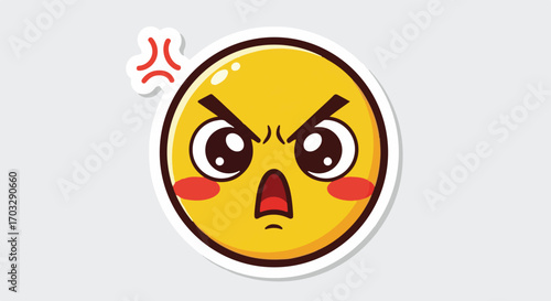 Angry Cartoon Emoticon Sticker Illustration of an Enraged Yellow Face
