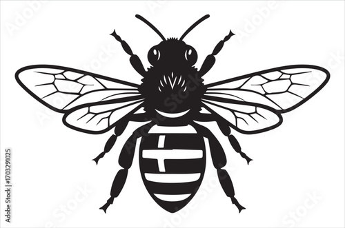 Bee set  Vector Art illustration. Bee Silhouette. Colorful bee icon. Black and white Bees. Cartoon bee icon set. flying on a dotted route isolated on the white