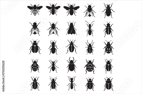 Bee set  Vector Art illustration. Bee Silhouette. Colorful bee icon. Black and white Bees. Cartoon bee icon set. flying on a dotted route isolated on the white