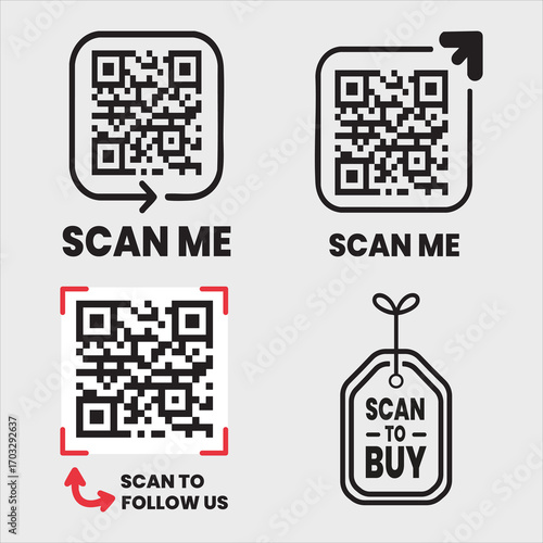 Collection of QR Codes with Call-to-Action Text for Scanning