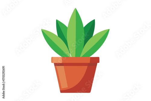 Green leafy plant grows inside a light brown pot over a transparent backdrop