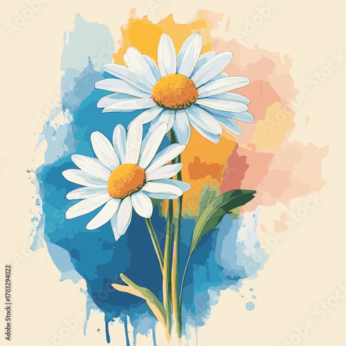 watercolor daisy flowervector design positive quote fashion etc , vector style simple color