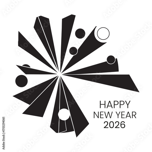 Modern Abstract Happy New Year 2026 Graphic with Geometric Shapes and Circles