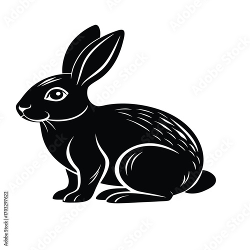 Stylized black rabbit silhouette on white background