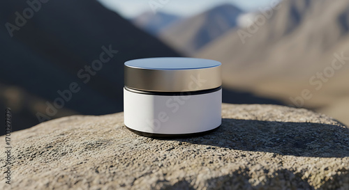 Rugged Cosmetic Jar Mockup On Rock With Mountain View (2)