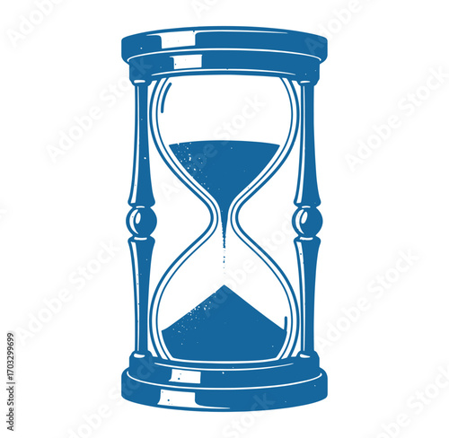 Vintage blue hourglass vector illustration depicting concept of time passing and deadline