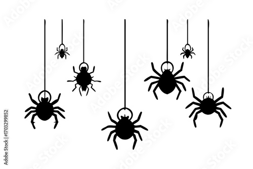 Silhouette of hanging spiders for halloween decoration