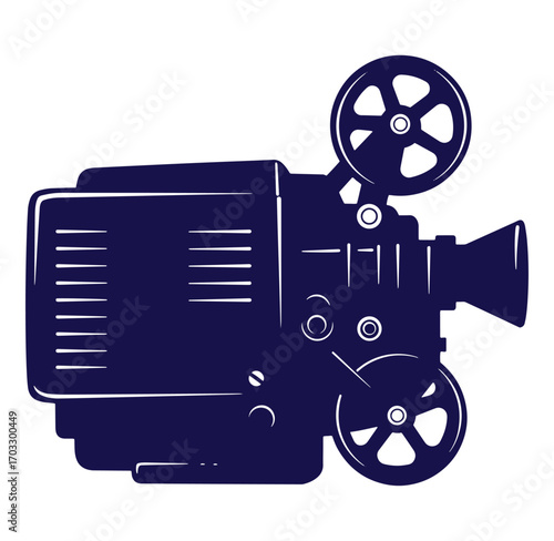 Vintage film camera icon vector illustration in blue and white minimalist design