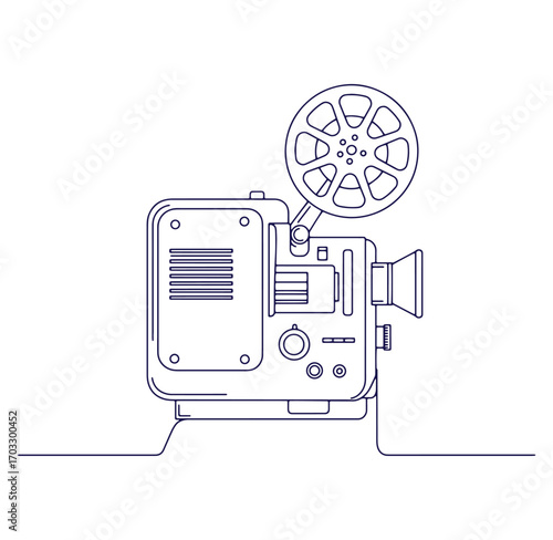 Vintage film projector vector illustration depicting retro cinema and movie entertainment
