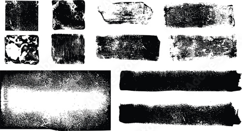 Set of Black Ink Brush Stroke Textures and Splatters vector