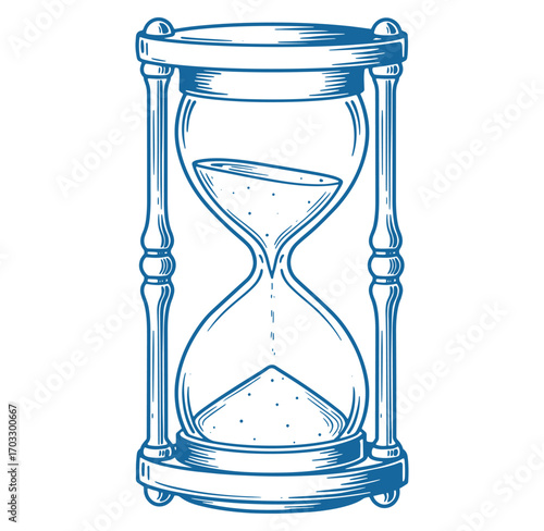 Vintage hand drawn hourglass illustration demonstrating time passing and concept of duration