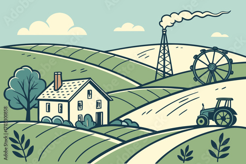 rural landscape with a village