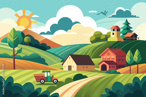 rural landscape with houses